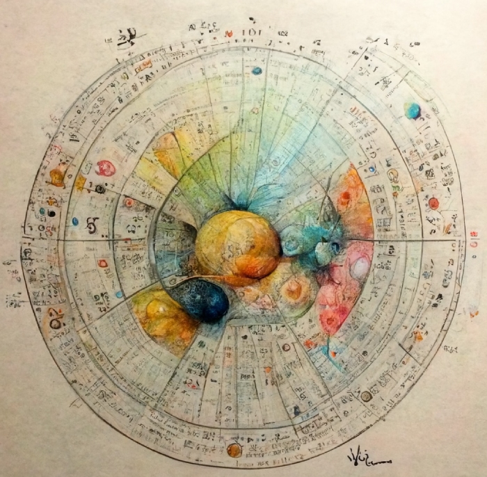 an ancient astrology chart in watercolor